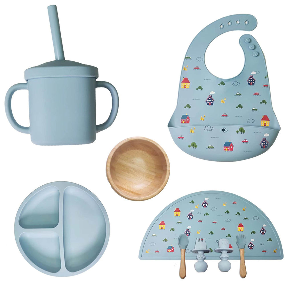 Silicone Baby Feeding Set – Suction Plate & Bowl, Sky Blue