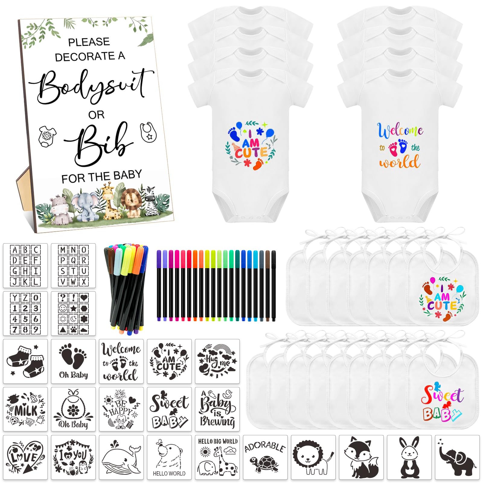 Baby Shower Bib & Bodysuit Craft Set (69-Piece)